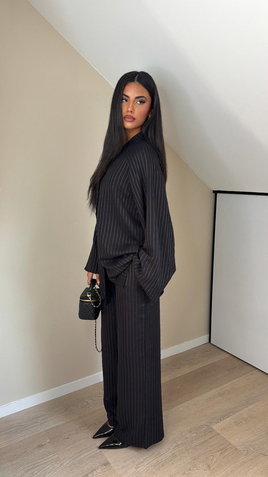 Pinstripe set Black