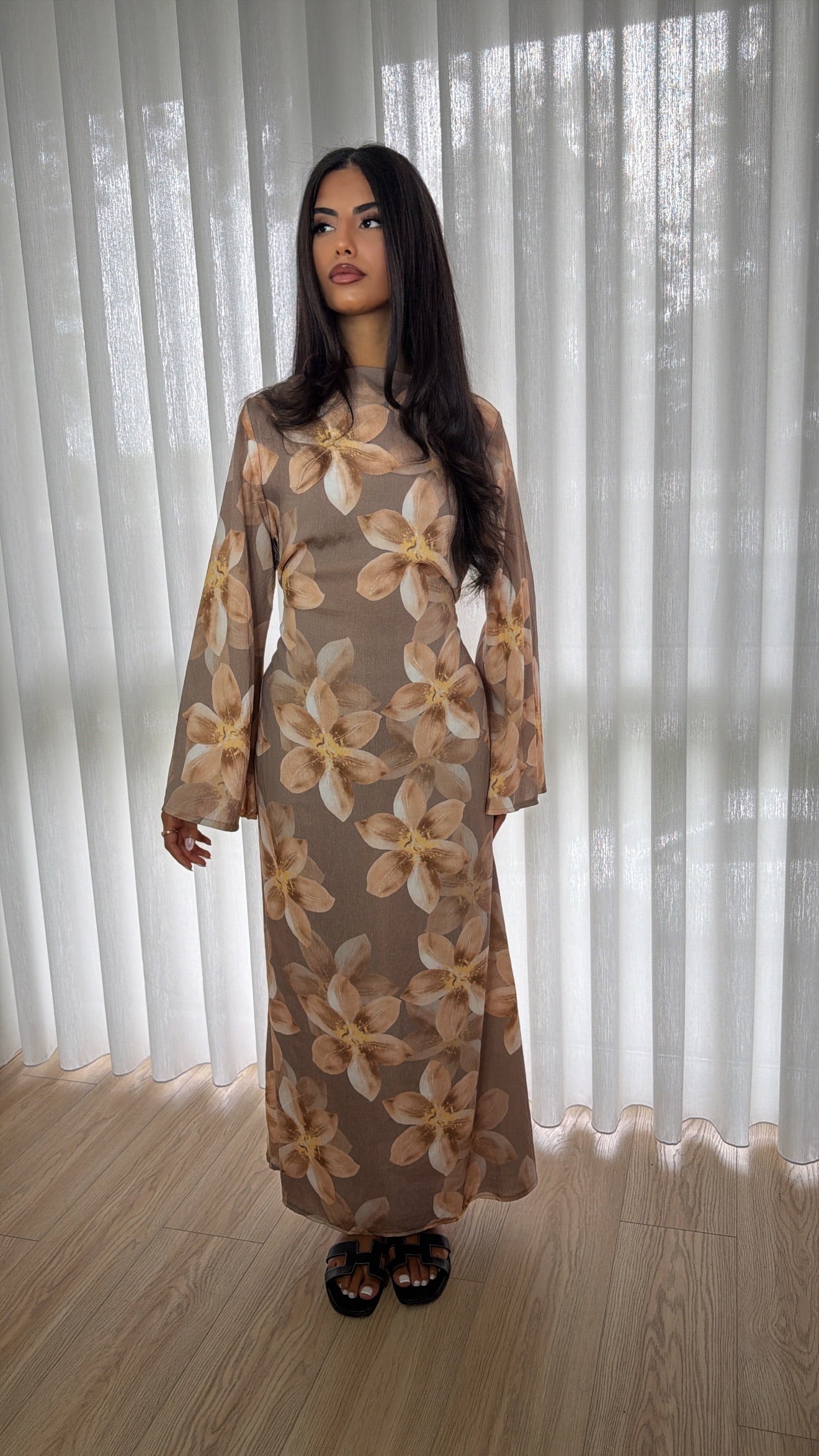 Flower Dress Apricot Beige