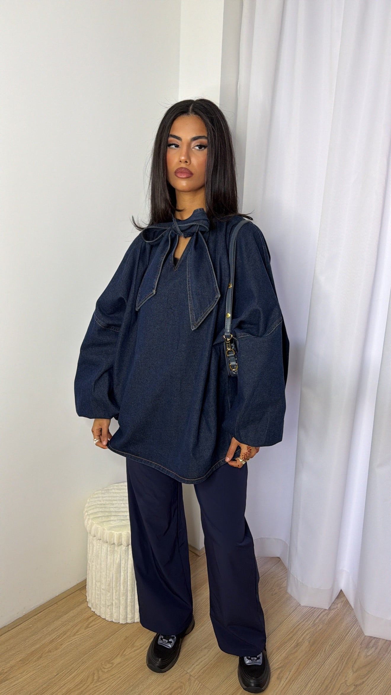 Denim Bow Blouse