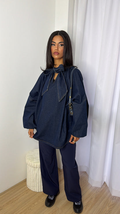 Denim Bow Blouse