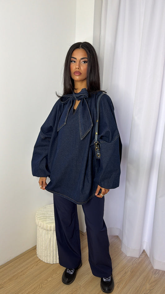Denim Bow Blouse