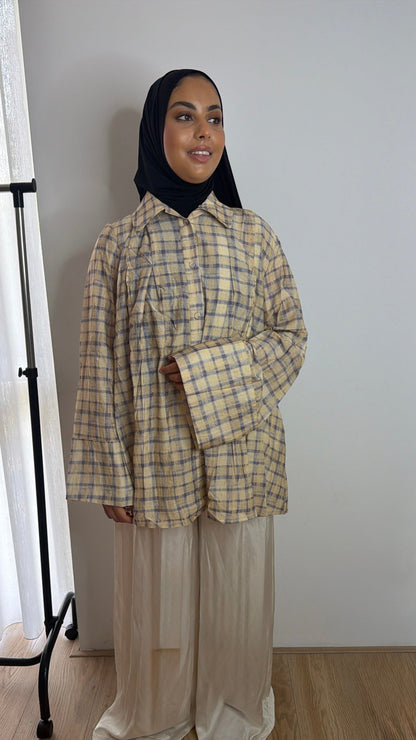 Wide Sleeve Blouse Yellow Purple