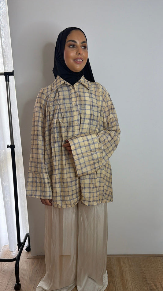 Wide Sleeve Blouse Yellow Purple