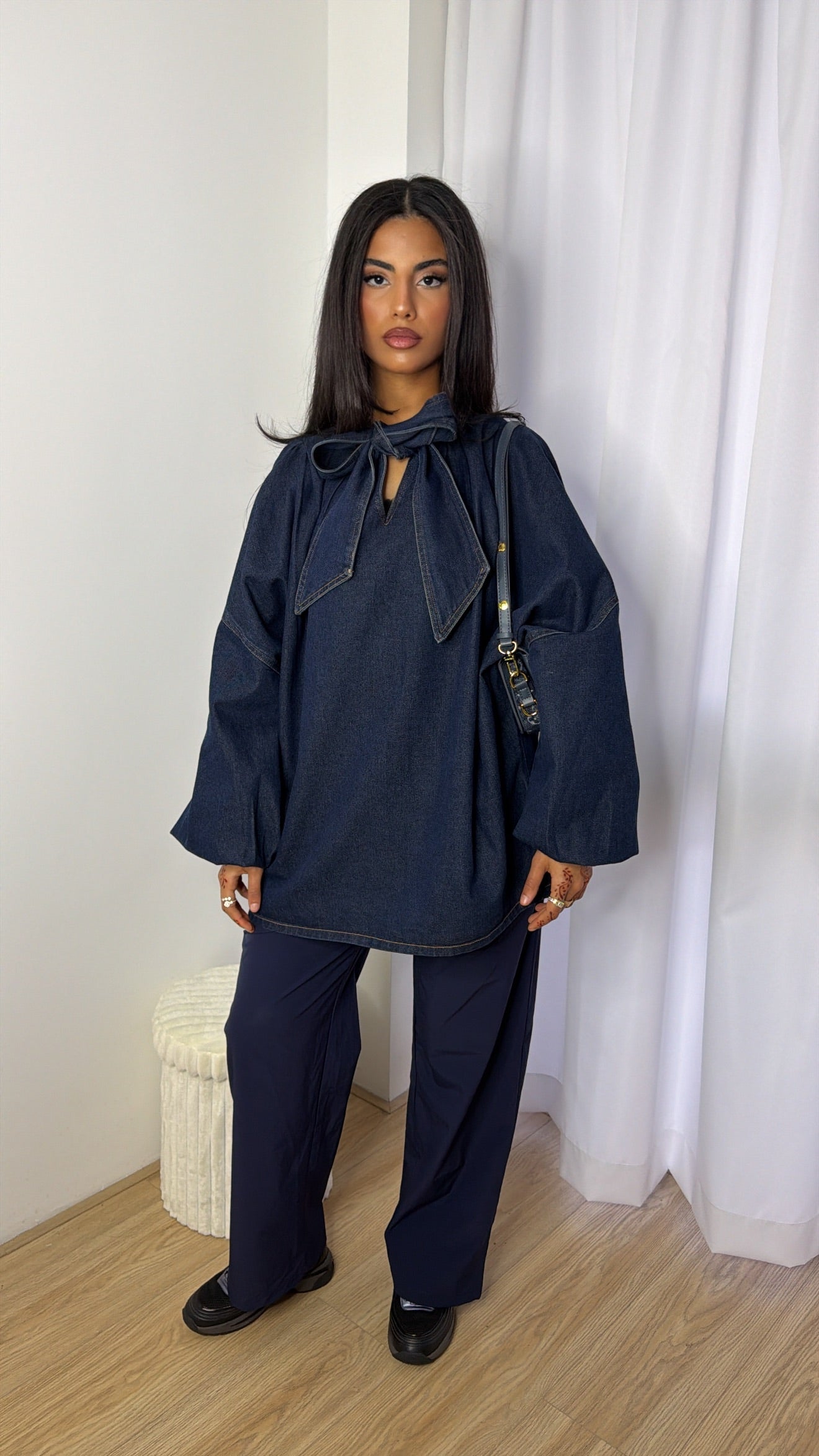 Denim Bow Blouse