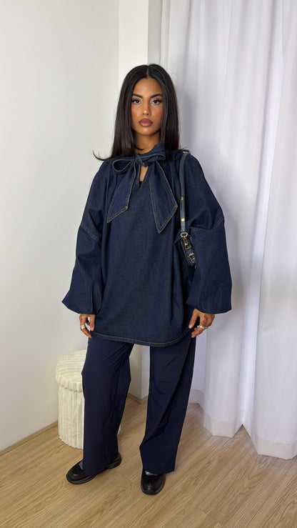 Denim Bow Blouse