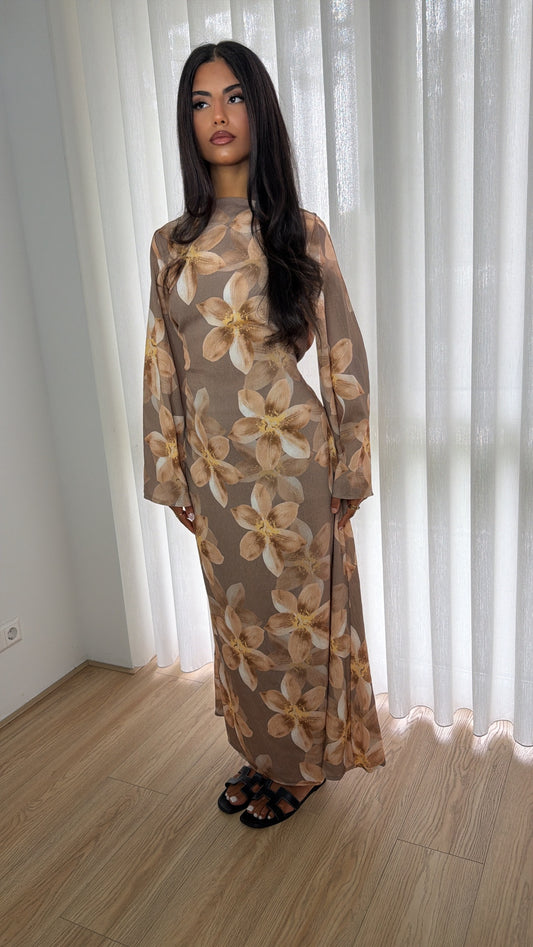 Flower Dress Apricot Beige