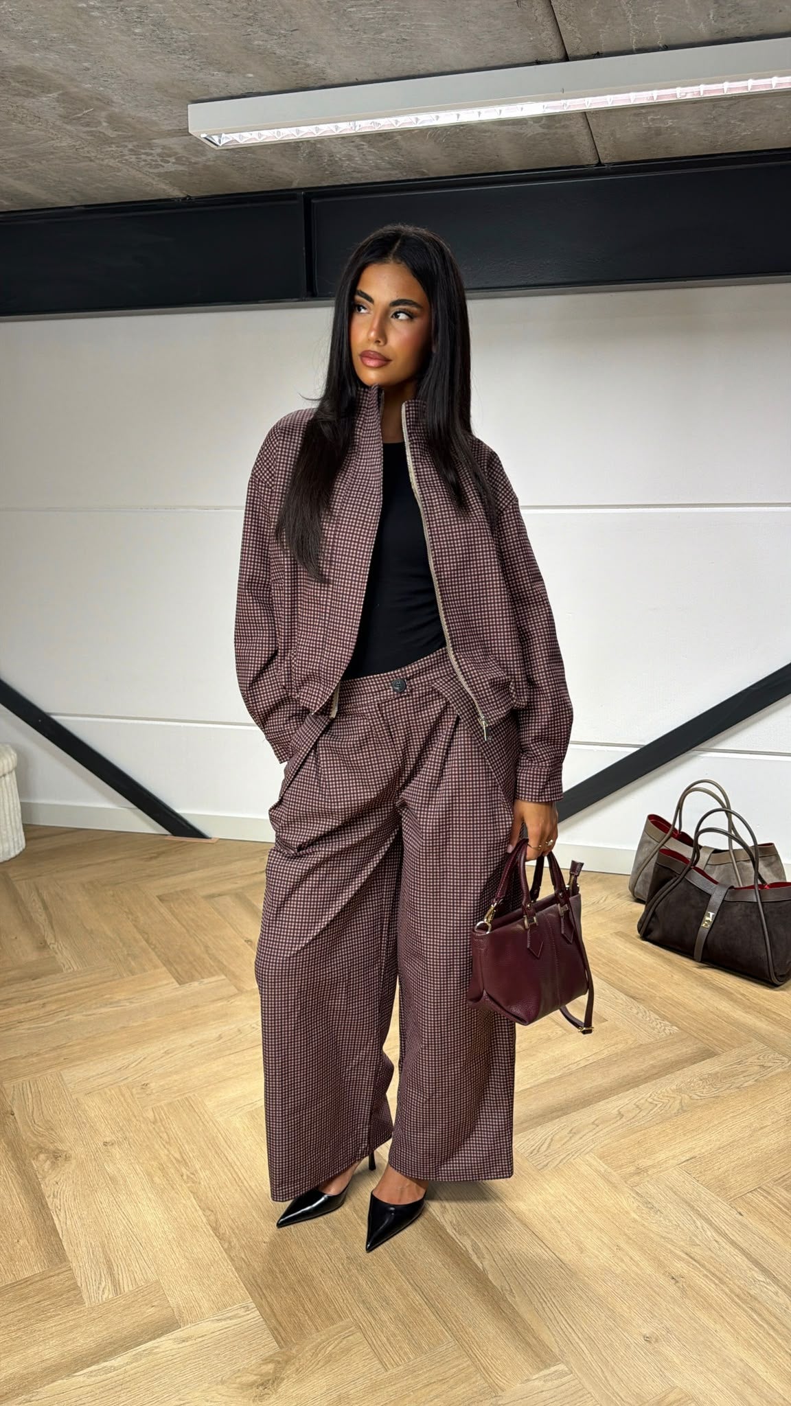 Checkered Bomber Burgundy