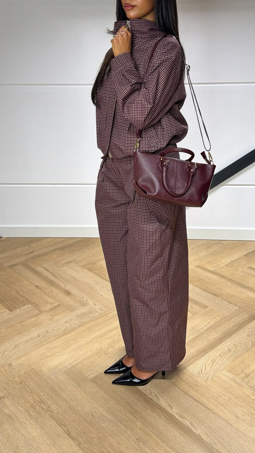 Checkered Bomber Burgundy