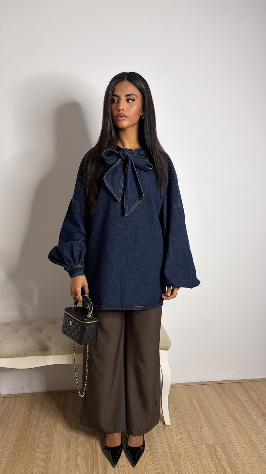 Denim Bow Blouse