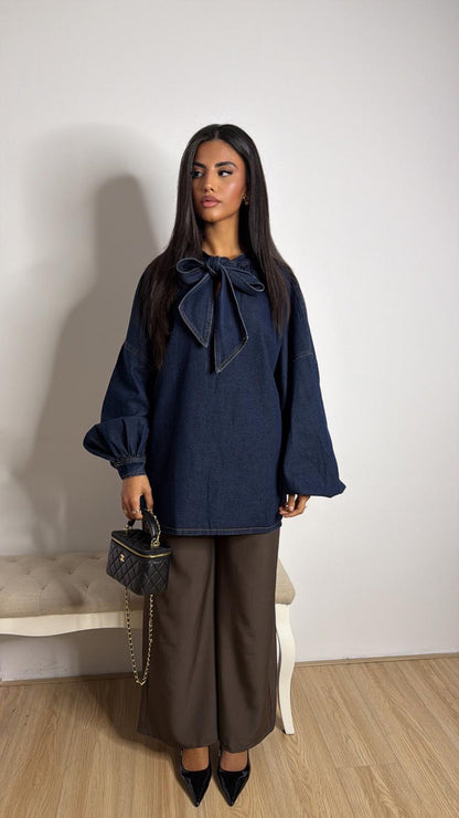 Denim Bow Blouse